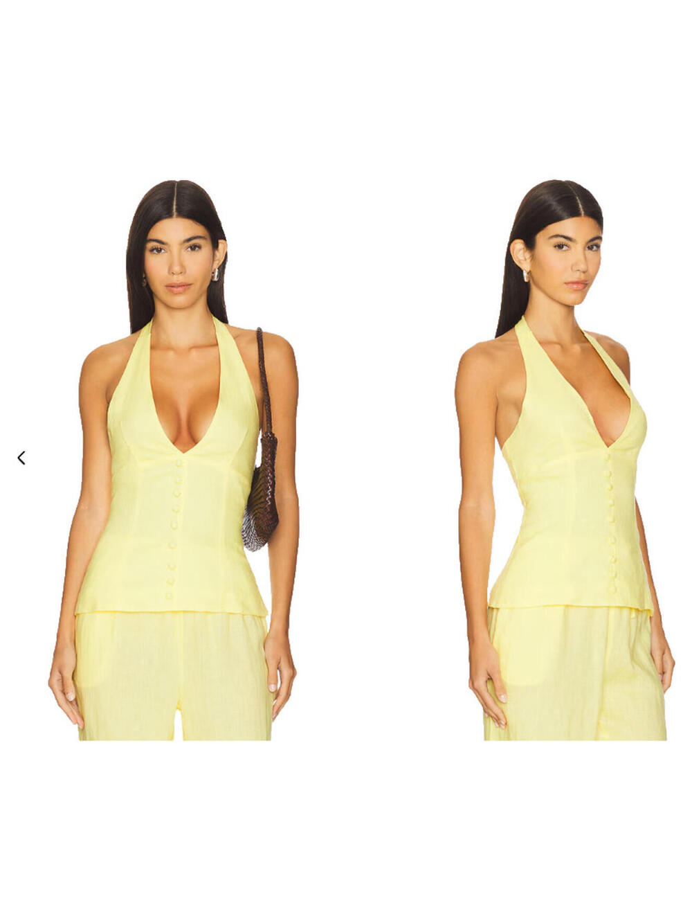 AEXAE Linen Halter Top open back size XXS Yellow NWT $220msrp